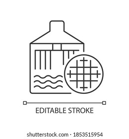 Filtering pixel perfect linear icon. Beer production in industrial boiler. Brewery technology. Thin line customizable illustration. Contour symbol. Vector isolated outline drawing. Editable stroke