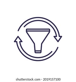 filtering process line icon with arrows