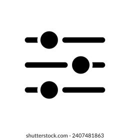 Filtert Schaltfläche schwarz glyph ui Symbol. Menü mit Auswahlmöglichkeiten. Einstellwerkzeug. Design der Benutzeroberfläche. Silhouette-Symbol auf weißem Raum. Solides Piktogramm für Web, mobil. Einzelne Vektorgrafik
