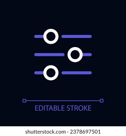 Botón Filtra el píxel color perfecto del icono de ui lineal para el tema oscuro. Menú de opciones de elección. Esquema de pictograma de interfaz de usuario aislado. GUI, UX diseño para el modo nocturno. Trazo editable. Tipo de letra arial utilizado