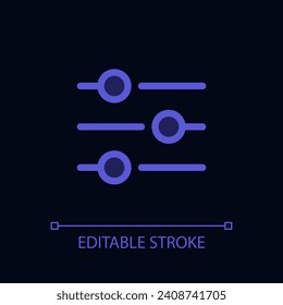 Filters button pixel perfect glassmorphism ui icon for dark theme. Adjustment. Color filled line element with transparency. Isolated vector pictogram for night mode. Editable stroke
