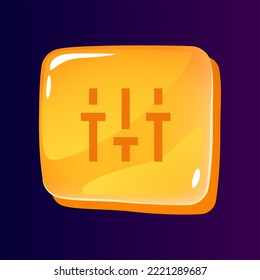 Filters glossy ui button with pixelated icon. Choose parameter. Editable 8bit graphic element on shiny square shape. Isolated vector user interface image for web, mobile. Retro style game design