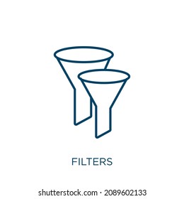 filters icon. Thin linear filters outline icon isolated on white background. Line vector filters sign, symbol for web and mobile