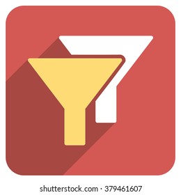 Filters long shadow vector icon. Style is a light flat symbol on a red rounded square button.