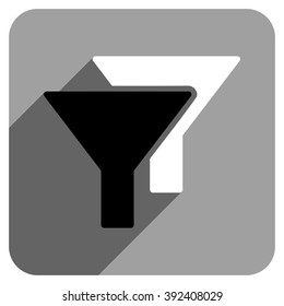 Filters long shadow vector icon. Style is a flat filters iconic symbol on a gray square background.