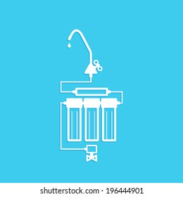 filtros para purificar el agua potable, icono aislado en un fondo azul