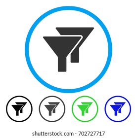 Filters rounded icon. Vector illustration style is a flat iconic symbol inside a circle, black, gray, blue, green versions. Designed for web and software interfaces.