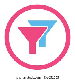 Filters vector icon. Style is bicolor flat rounded symbol, pink and blue colors, rounded angles, white background.