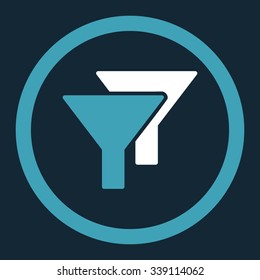 Filters vector icon. Style is bicolor flat rounded symbol, blue and white colors, rounded angles, dark blue background.