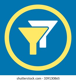 Filters vector icon. Style is bicolor flat rounded symbol, yellow and white colors, rounded angles, blue background.