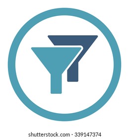 Filters vector icon. Style is bicolor flat rounded symbol, cyan and blue colors, rounded angles, white background.