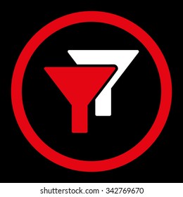 Filters vector icon. Style is bicolor flat rounded symbol, red and white colors, rounded angles, black background.