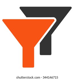 Filters vector icon. Style is bicolor flat symbol, orange and gray colors, rounded angles, white background.