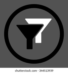 Filters vector icon. Style is bicolor flat rounded symbol, black and white colors, rounded angles, gray background.