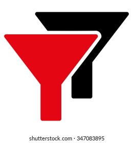 Filters vector icon. Style is bicolor flat symbol, intensive red and black colors, rounded angles, white background.