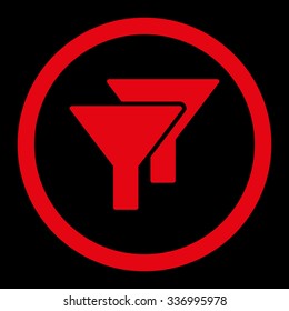 Filters vector icon. Style is flat rounded symbol, red color, rounded angles, black background.