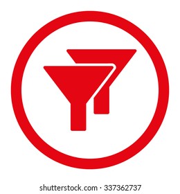 Filters vector icon. Style is flat rounded symbol, red color, rounded angles, white background.