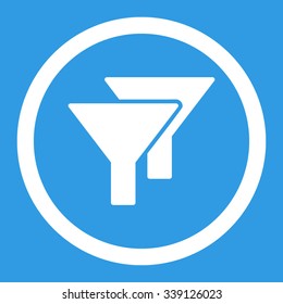 Filters vector icon. Style is flat rounded symbol, white color, rounded angles, blue background.