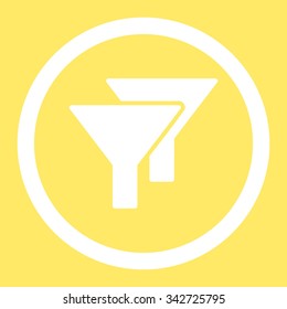Filters vector icon. Style is flat rounded symbol, white color, rounded angles, yellow background.