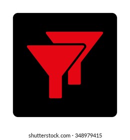Filters vector icon. Style is flat rounded square button, intensive red and black colors, white background.