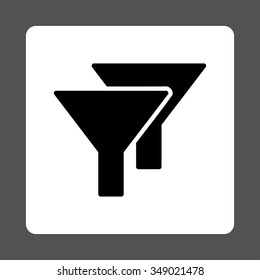 Filters vector icon. Style is flat rounded square button, black and white colors, gray background.