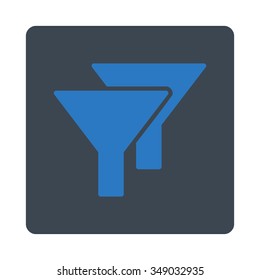 Filters vector icon. Style is flat rounded square button, smooth blue colors, white background.