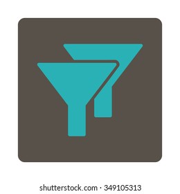 Filters vector icon. Style is flat rounded square button, cyan and grey colors, white background.