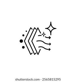 filtration air icon, clean or fresh wind, purification, virus protection, dust cleaner, filter layers, thin line symbol on white background