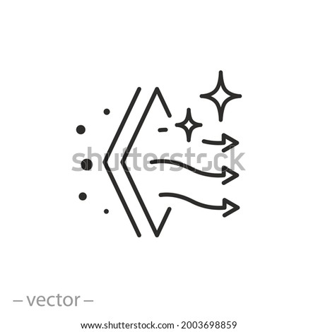 filtration air icon, clean or fresh wind, purification, virus protection, dust cleaner, filter layers, thin line symbol on white background - editable stroke vector illustration eps10