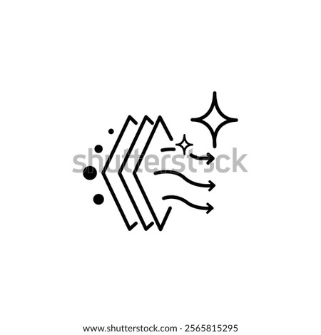 filtration air icon, clean or fresh wind, purification, virus protection, dust cleaner, filter layers, thin line symbol on white background
