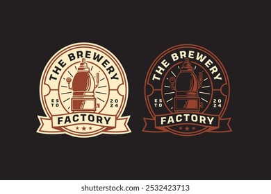 filtration, boiling, distillery brewing machine tank retro badge logo design for beer, crafting, brewer. tube and copper production beer emblem logo collection for brewery factory and industry 