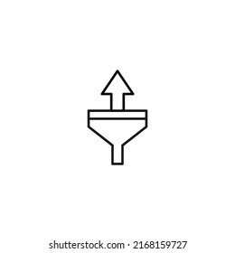 Filtration concept. Vector sign drawn with black lines. Modern symbol in flat style suitable for adverts, books, articles, web sites, apps. Line icon of arrow up inside of funnel or vortex 