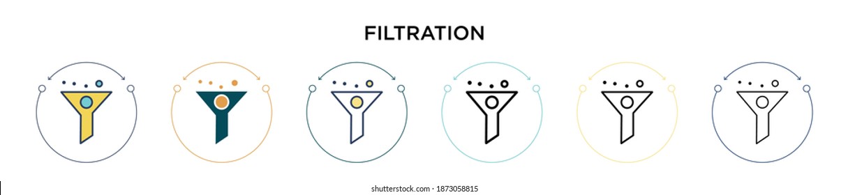 Filtration icon in filled, thin line, outline and stroke style. Vector illustration of two colored and black filtration vector icons designs can be used for mobile, ui, web