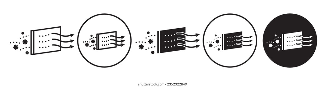 Filtrationssymbol . Symbol der Sterilisation Wasser oder Luftreinigung zur Verringerung von Teilchen oder Staub für die Hygiene. Vektorset von sauberem Pollen-freier Kohlenstoffraffination, um die Umwelt zu retten. Ebenenzeichen filtern