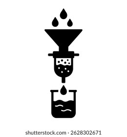 Ilustración vectorial de diagrama de proceso de filtración para el experimento de laboratorio científico y diseño de purificación de agua