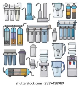 Filtration system vector color set icon. Vector illustration purification filter on white background. Isolated color set icon filtration system.