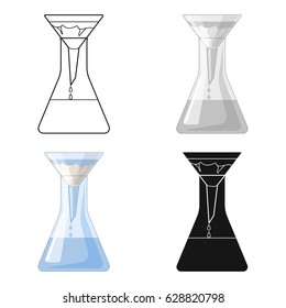 Filtration of water solution in a conical flask icon in cartoon style isolated on white background. Water filtration system symbol stock vector illustration.