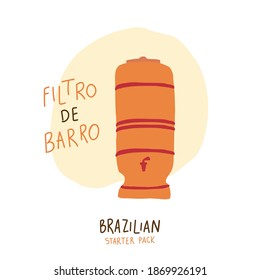 Filtro de filtro de barro. Caligrafía con dibujos de la mano portuguesa brasileña. Paquete de iniciación brasileño. Vector.