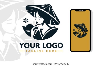 Fimale Character Japan vector logo design Vintage Japan women logo vector Women's day for Business Identity