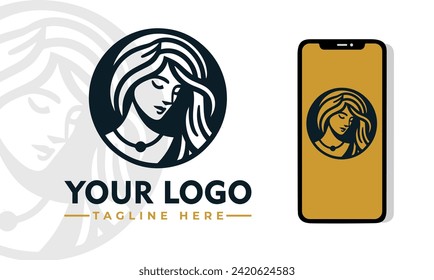 Fimale Character vector logo design Vintage Hair women logo vector Women's day for Business Identity Beauty Logo