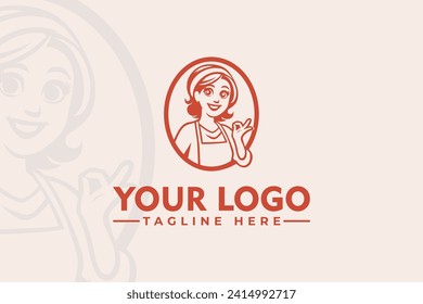 Frauenköchin Vektor Illustration Logo Liebe Mutter App Design ute Romantische Vektorgrafik für Grußtagsköchin Mama Restourant