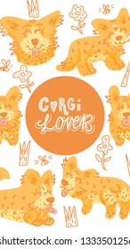 Fin Corgi dog vector illustration. Social media photo frame. Template for stories mobile interface, ui, app, web. 