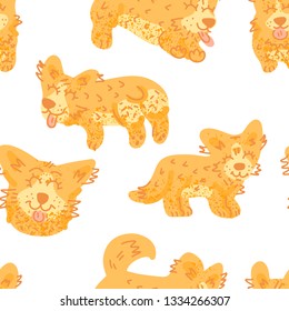 Fin Corgi dog vector seamless pattern. Collection of hand drawn elements made in doodle style. Endless silhouette background 
package, t-shirts, merch design. 