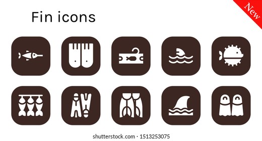 fin icon set. 10 filled fin icons.  Simple modern icons about  - Swordfish, Flippers, Tuna, Shark, Puffer fish, Dried fish, Fins