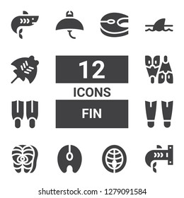 fin icon set. Collection of 12 filled fin icons included Shark, Salmon, Fins, Flipper, Manta ray
