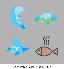 fin icon set. vector set about fish, dolphin and flying fish icons set.