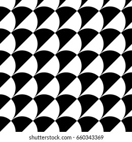Fin quilts texture. Patchwork motif. Seamless surface pattern design with ethnic ornament. Black and white interlocking figures tessellation background. Flooring image. Digital paper. Vector wallpaper
