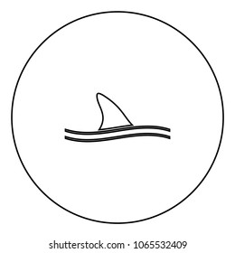 Fin of shark black icon in circle outline
