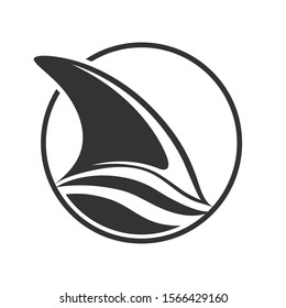 fin of a shark or Dolphin is visible above the wave. Simple design