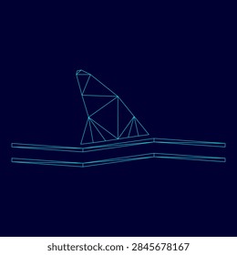 Fin of shark low poly triangulation triangulated polygonal electric cyan blue vibrant aqua neon color vector illustration image outline contour line style